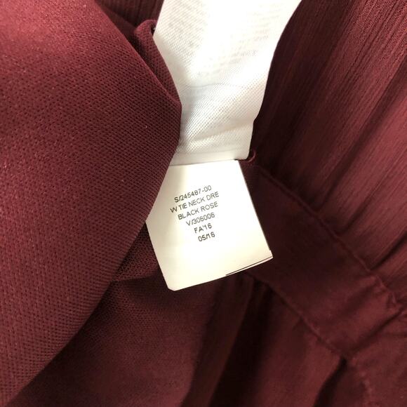 Banana Republic Wms 12 Burgundy Chiffon Tie Neck Midi Dress Academia Minimalist - Picture 11 of 11